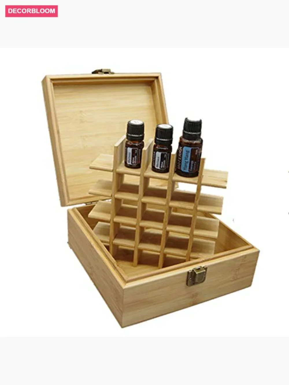 Wooden Essential Oil Storage Box with Label - Holds 25 Bottles